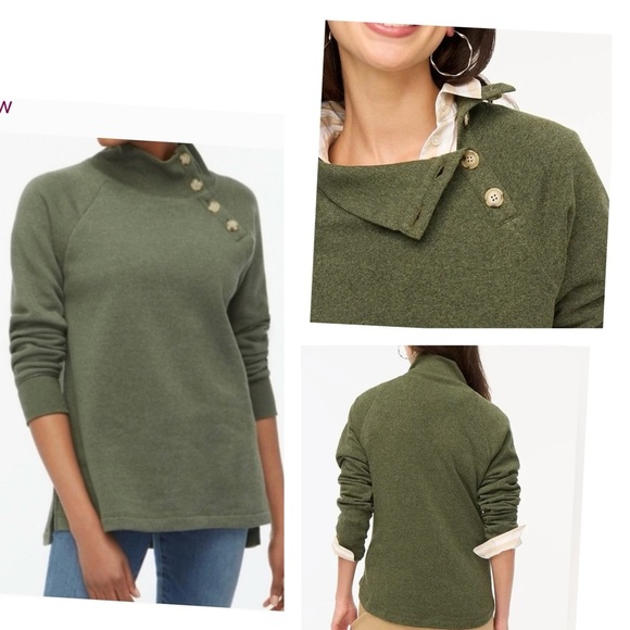 J.Crew Womens Wide Button-Collar Tunic Sweatshirt Cloudspun Fleece Small Outdoor - Picture 1 of 16